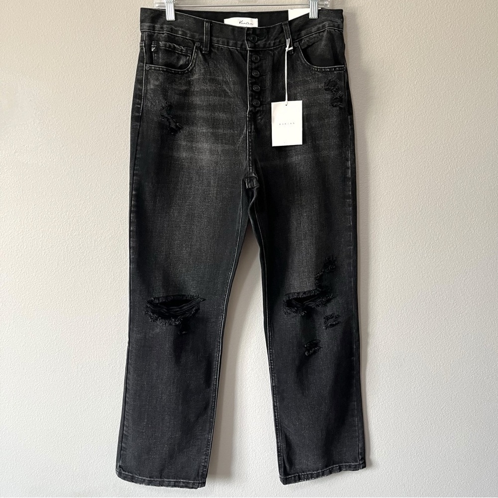 KanCan Size 11/29 Lynne Ultra High Rise Straight Leg Jeans Distressed Black NEW